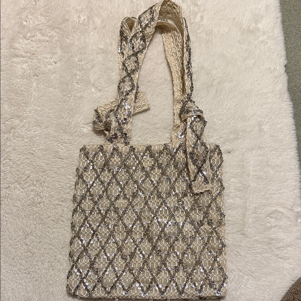 Zara Cream and Silver Sequin Shoulder Bag